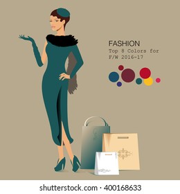 Fashionable woman in stylish clothes in 2016 season's top colors