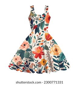 Fashionable woman in sundresses with floral patterns icon isolated