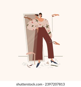 Fashionable woman in trendy clothes. Vector illustration in flat style