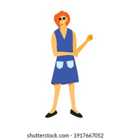 
Fashionable woman wearing blue dress with enjoyable poses. Flat vector design character illustration with white background