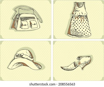 fashionable women clothing drawn vector