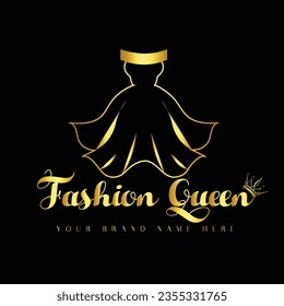 Fashionable Women Dress Logo For your Brand or Business With Black and Golden gradient Color