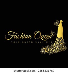 Fashionable Women Dress Logo For your Brand or Business With Black and Golden gradient Color