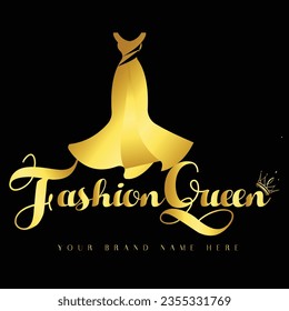 Fashionable Women Dress Logo For your Brand or Business With Black and Golden gradient Color