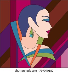 Fashionable women pattern. Art deco vector colored geometric pattern. Art deco stained glass pattern.