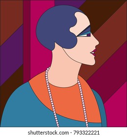 Fashionable women pattern. Art deco vector colored geometric pattern. Art deco stained glass pattern.
