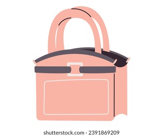 Fashionable women pink elegant bag. Vector flat isolated accessory handbag.
