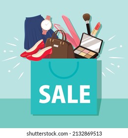 Fashionable Women's Accessories. Sales Promotion. Vector illustration