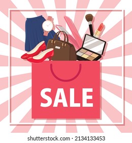 Fashionable Women's Accessories. Sales Promotion. Vector illustration