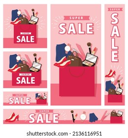 Fashionable Women's Accessories. Sales Promotion. Vector illustration