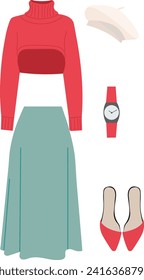 fashionable women's clothing, on a white background, vector