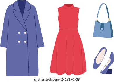 fashionable women's clothing, on a white background, vector