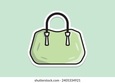 Fashionable Women's Hand Bag sticker design vector illustration. Beauty fashion objects icon concept. New arrival women stylish purse sticker design icon logo.