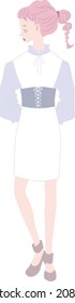 Fashionable women's illustration material with ponytail