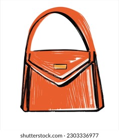 Fashionable women's leather bag. Modern women's elegant orange bag. Isolated bag icon design