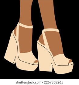 Fashionable women's platform sandals, high heels. Summer footwear. Vector illustration in cartoon style.