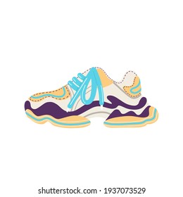 Fashionable women's sneakers with large soles. Modern and fashionable sports shoes.Running and fitness shoes. Flat vector illustration