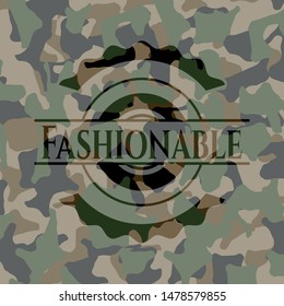 Fashionable written on a camo texture. Vector Illustration. Detailed.