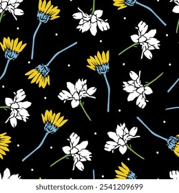 Fashionable Yellow and White Flowers Pattern Art. This pattern versatile and suitable for both modern and classic design projects, adding a touch of nature-inspired beauty to any space or product.