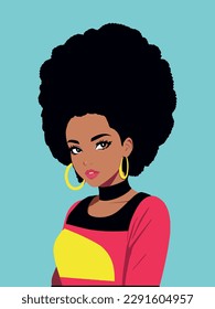 A fashionable young african american woman with large curly hair