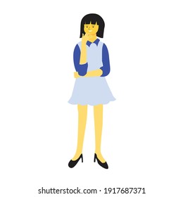 
Fashionable young girl with a short hair wearing pretty well dress. Flat vector design character illustration with white background
