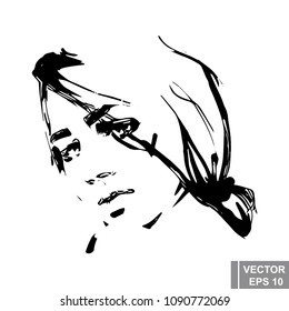 Fashionable young girl. sketch. line. Fashionable. For your design.