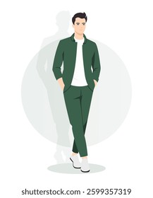 Fashionable Young Man in a Green Suit with a White Shirt for a Chic Look