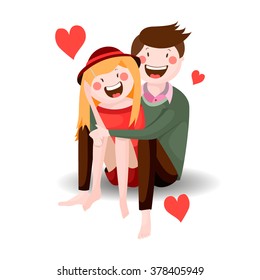 fashionable young stylish teenagers , lovers, vector graphics