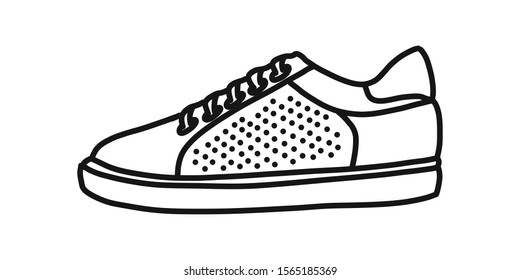 Fashionable youth poster model male female shoes. Universal designer sneakers comfortable sports shoes men women, size different. Vector illustration art style, close-up invention copy.