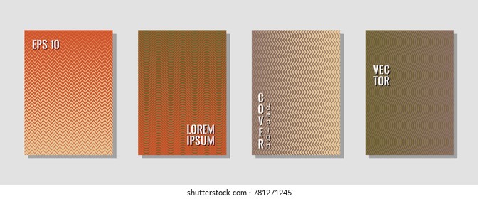 Fashionable zig zag banner templates, wavy lines gradient stripes backgrounds for business cover. Curve shapes stripes, zig zag edge lines halftone texture gradient flyers set.