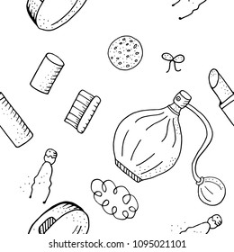 Fashion/Cosmetics seamless pattern.Black and white contour monochrome.