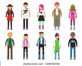 Fashioned hipsters. Alternative funny characters. Peoples isolate on white background. Character hipster of set, funny people cartoon. Vector illustration