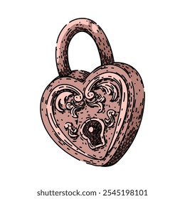 fashioned padlock vintage hand drawn. rustic ornate, historic timeless, unique rare fashioned padlock vintage vector sketch. isolated color illustration