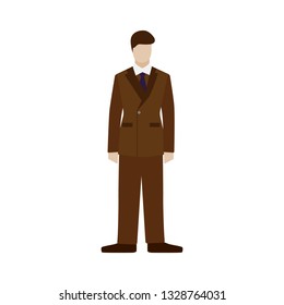 Fashioned retro gentleman. English dandy. Three piece suit costume. British style. Flat vector illustration on white background