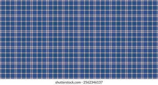 Fashioned textile fabric plaid, tradition check pattern vector. Textured seamless tartan texture background in blue and light colors palette.