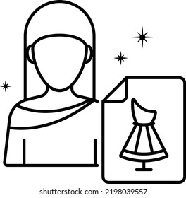 Fashionista Avatar Concept, Seamstress Or Dressmaker Crew Vector Line Icon Design, Glamour And Beauty Symbol, Haute Couture Sign, Fashion Show And Exhibition Stock Illustration