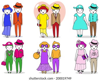 Fashionista couples illustration set