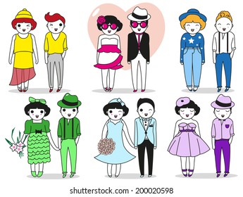 Fashionista couples illustration set
