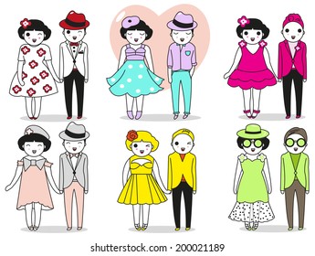 Fashionista couples illustration set