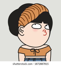 Fashionista Girl With Her Croissant Headband Concept Card Character illustration