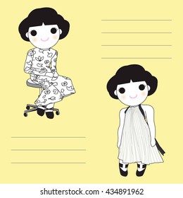 Fashionista Girls Character Paper Note illustration