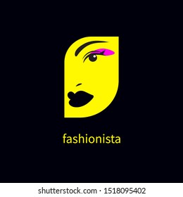 Fashionista icon, beautiful female face with makeup, beauty salon logo, fashion blogger sign. Unusial vector symbol