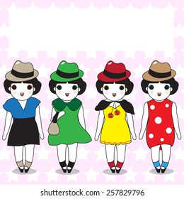 Fashionista paper note illustration set