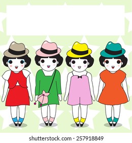 Fashionista paper note illustration set