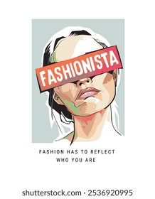 slogan fashionista à mão esboço mulher face ilustração gráfica vetor