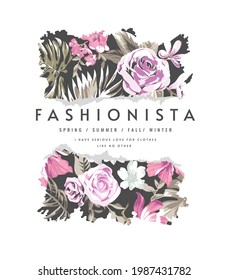 fashionista slogan won vintage flowers style background vector illustration