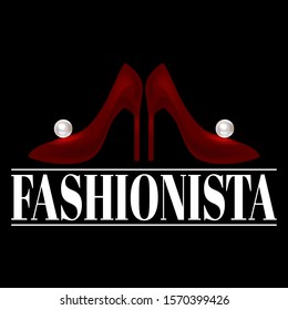 Fashionista. Vector hand drawn illustration of shoes with pearls isolated. Creative  artwork . Template for card, poster, banner, print for t-shirt, pin, badge, patch.