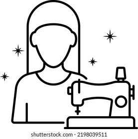 Fashionmonger with tailoring Machine Concept, mantua-makers with sewing machine vector line icon design, Glamour and beauty symbol, Haute couture Sign, Fashion Show and Exhibition stock illustration