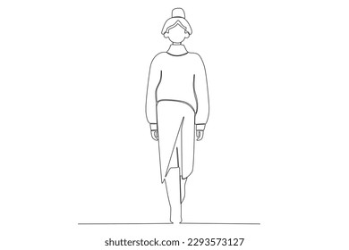 A fashion-style model on stage. Fashion show one-line drawing