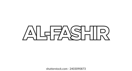 Fashir in the Sudan emblem for print and web. Design features geometric style, vector illustration with bold typography in modern font. Graphic slogan lettering isolated on white background.